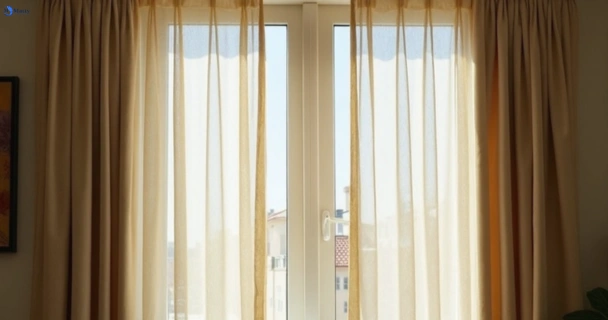 Dull dusty drapes in west-end before professional cleaning